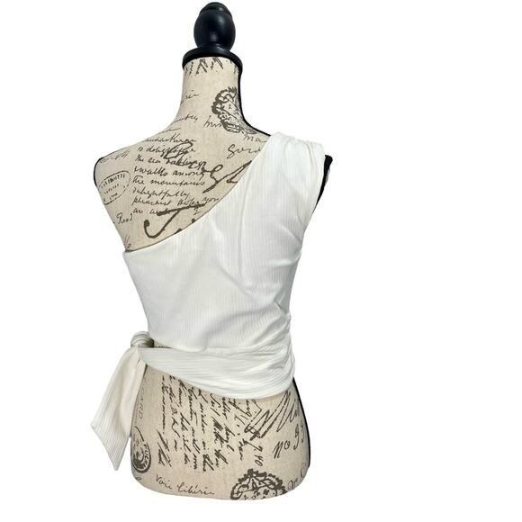 Lovers & Friends White Ribbed Knit One-Shoulder Blouse Size Large - Picture 7 of 10